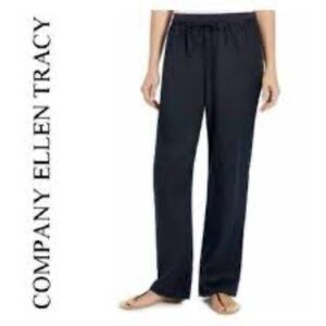 Ellen Tracy Navy Linen Drawstring Waist Pants Small